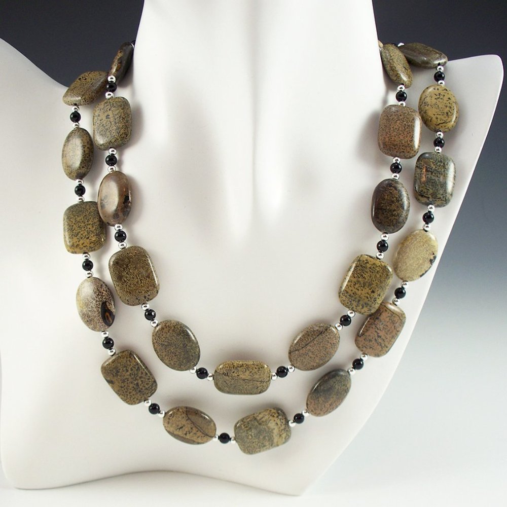 Landscape Stone, Onyx, & Sterling Silver Necklace